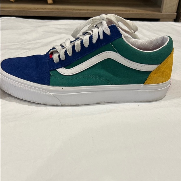 Vans Old Skool Colorblock Sneakers Blue Green Yellow Suede Canvas Low Top - Picture 3 of 12